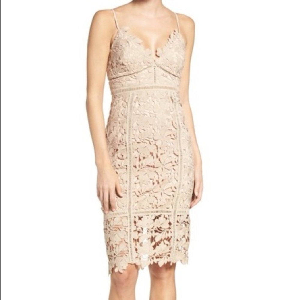Bardot Tan Sheath Dress Spaghetti Strap Sweetheart